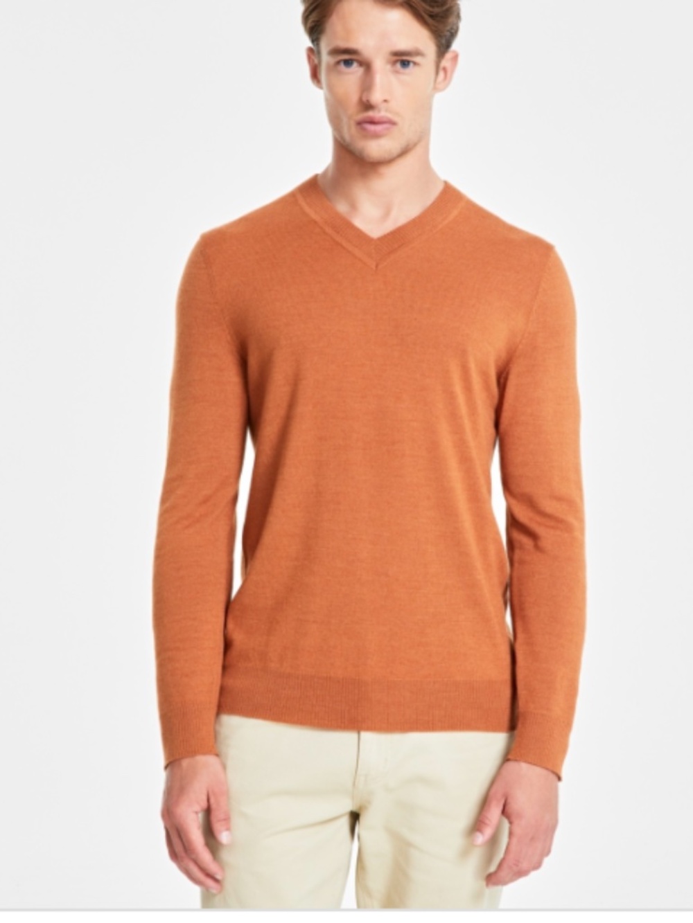 Alfani Men's Long-Sleeve V-Neck Merino Sweater, SIZE L NWT